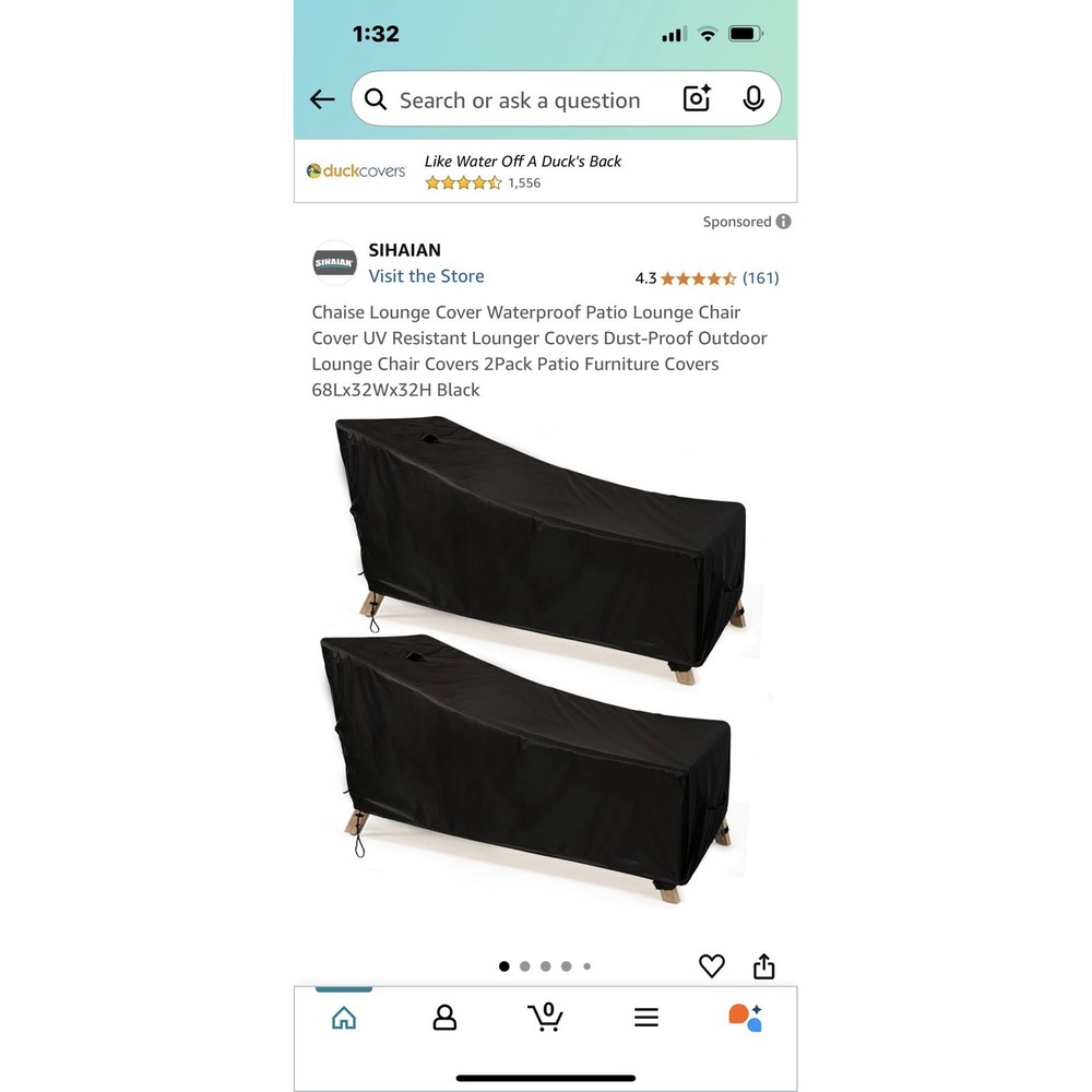 Black Chaise Lounge Cover - Waterproof Patio Furniture Protector